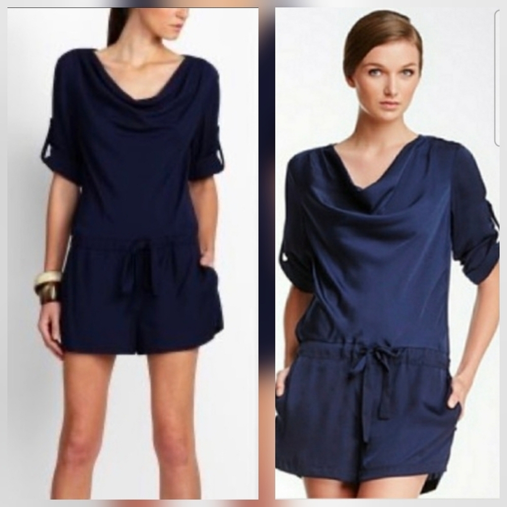 ❤ BCBGMAXAZRIA VANDA ROMPER W/ POCKETS, NAVY BLUE, XS